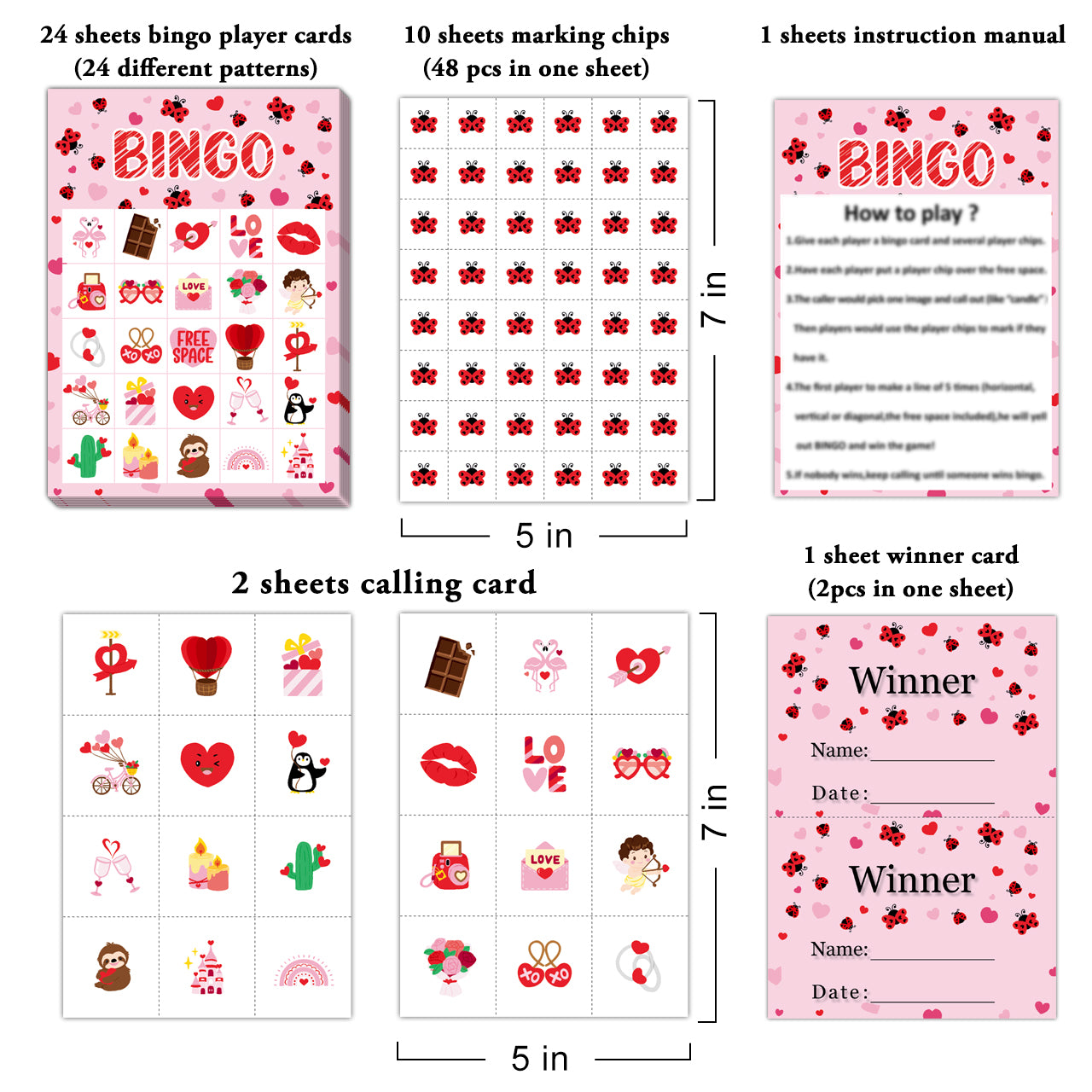 Valentine's Day Bingo Game Cards Set