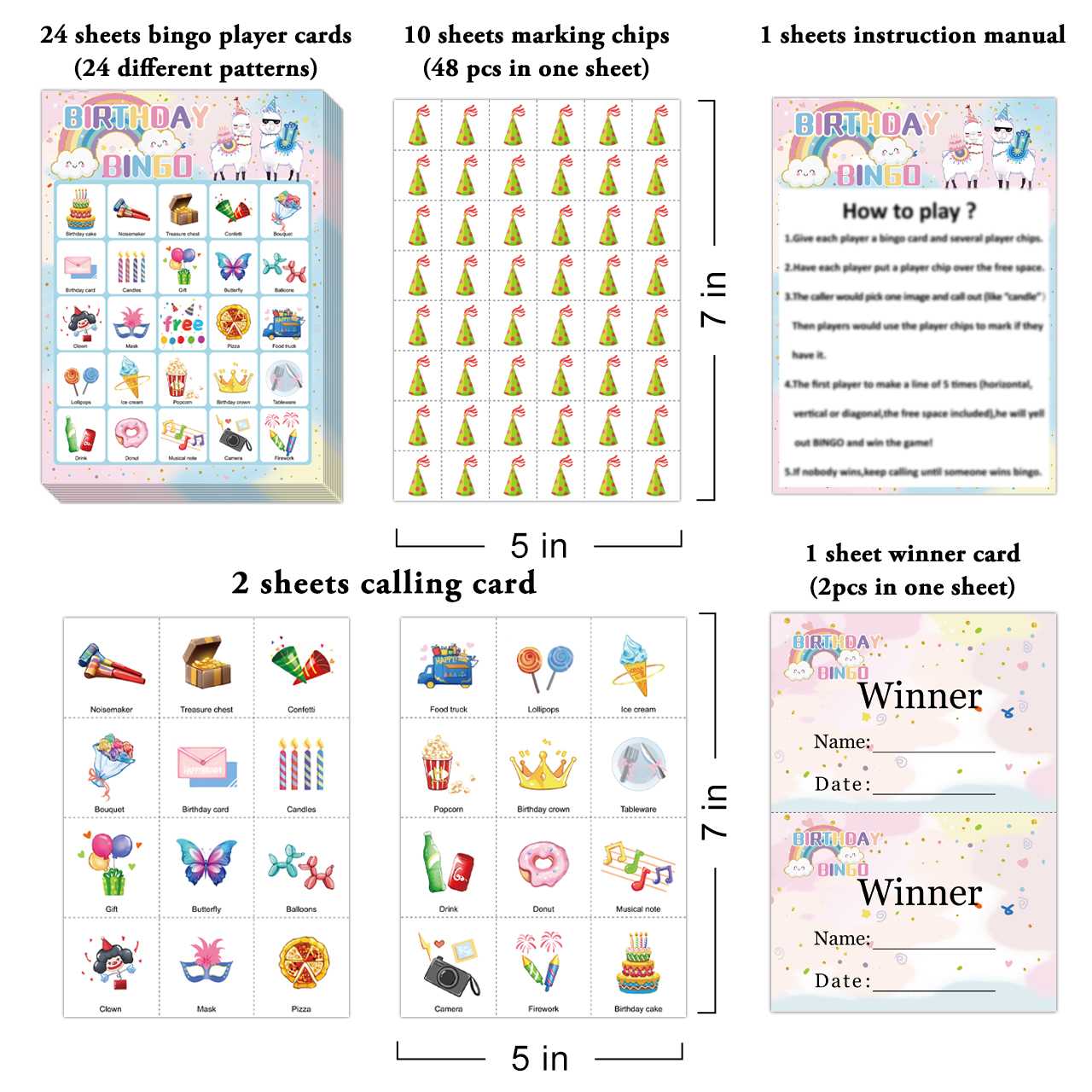 Birthday Bingo Game Cards Set