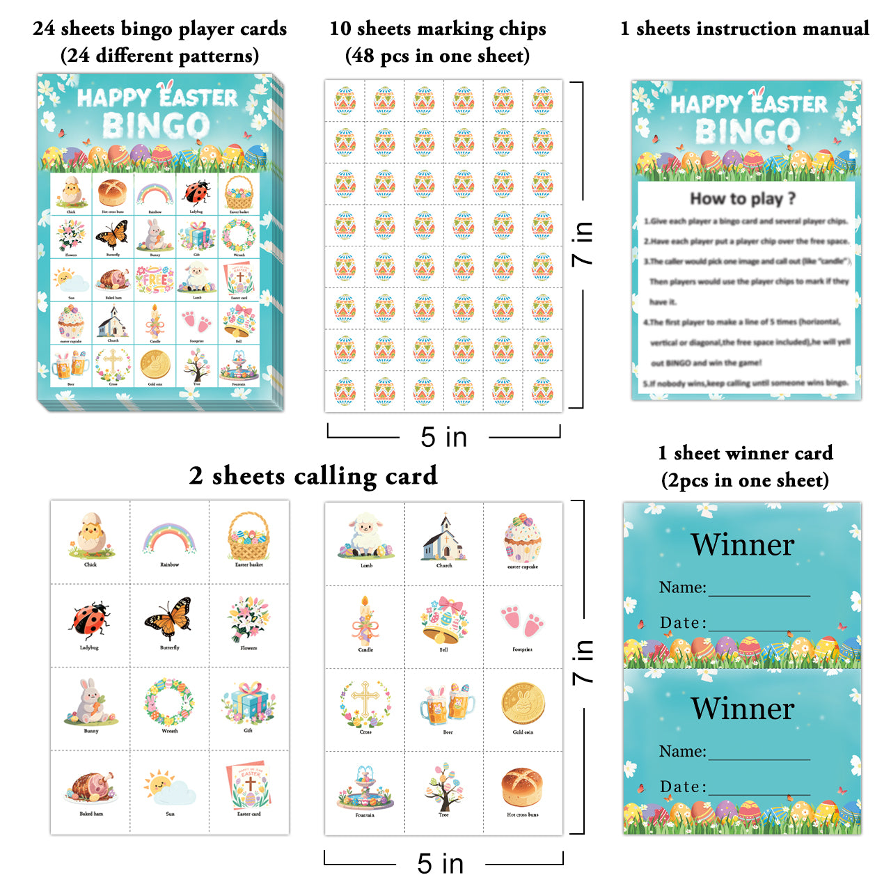 Happy Easter Bingo Game Cards Set