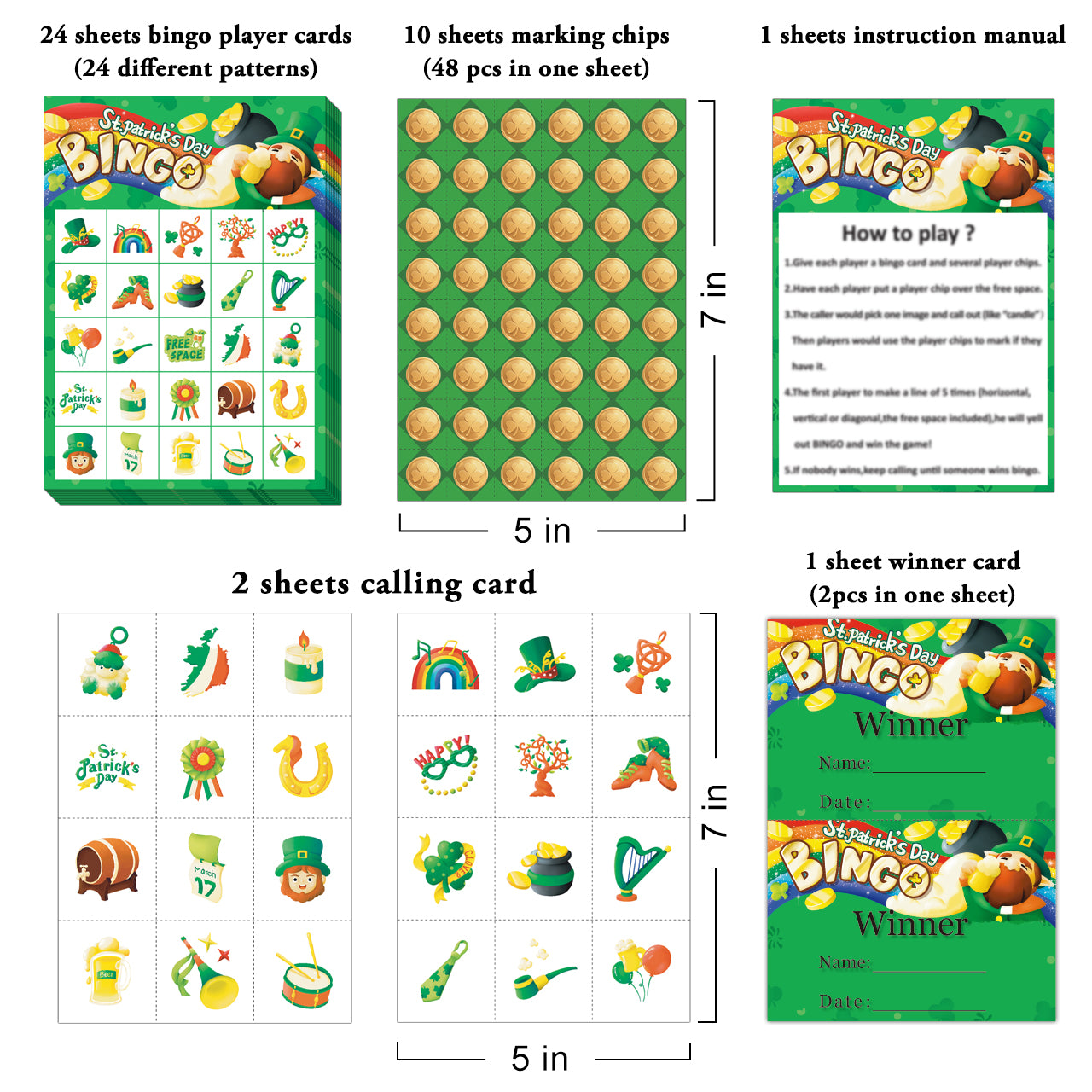 St. Patrick's Day Bingo Game Cards Set