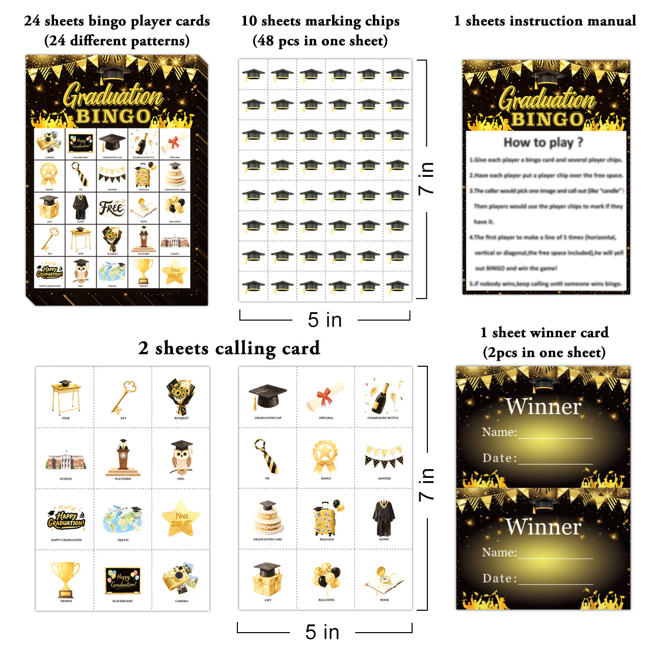 Graduation Bingo Game Cards Set