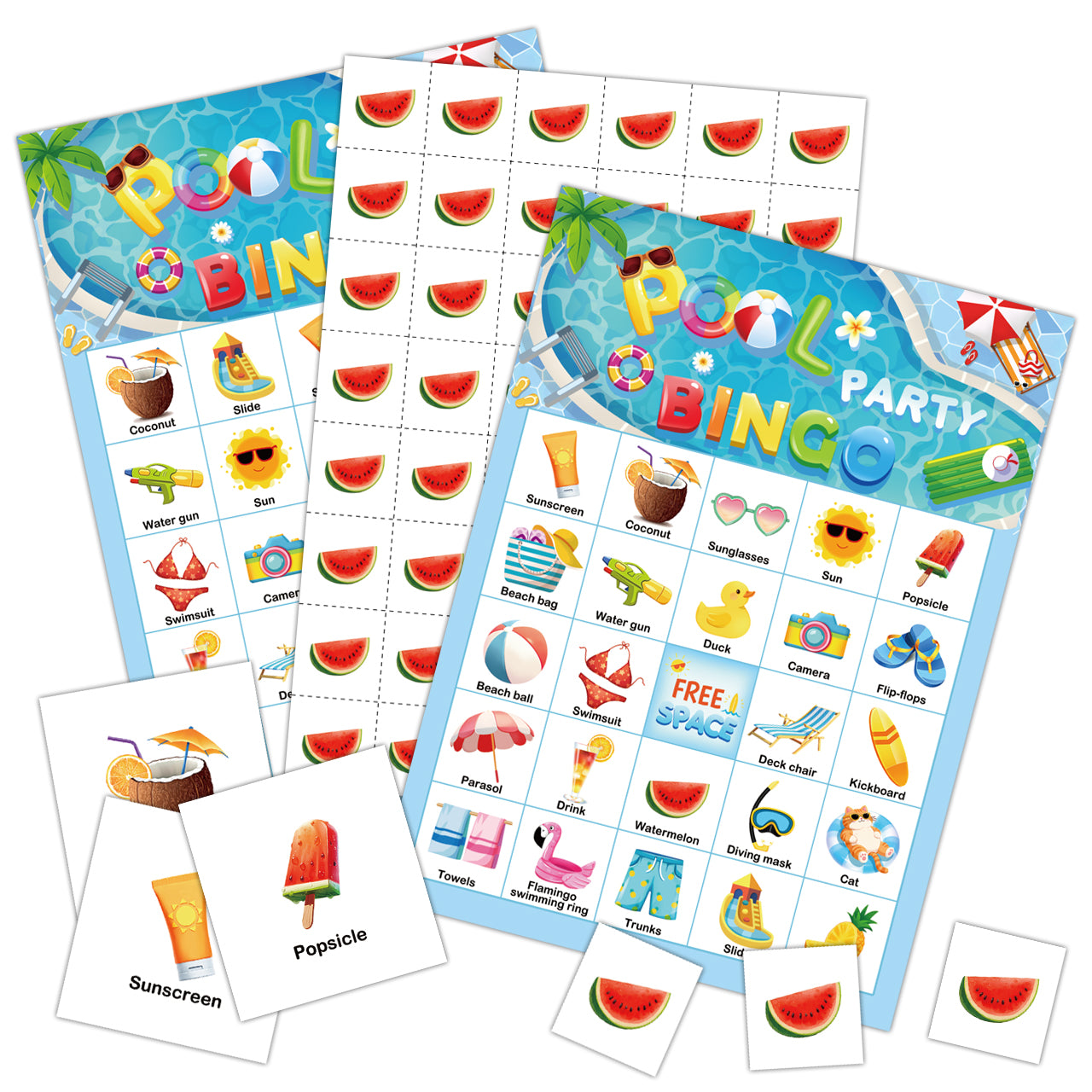 Pool Party Bingo Game Cards Set