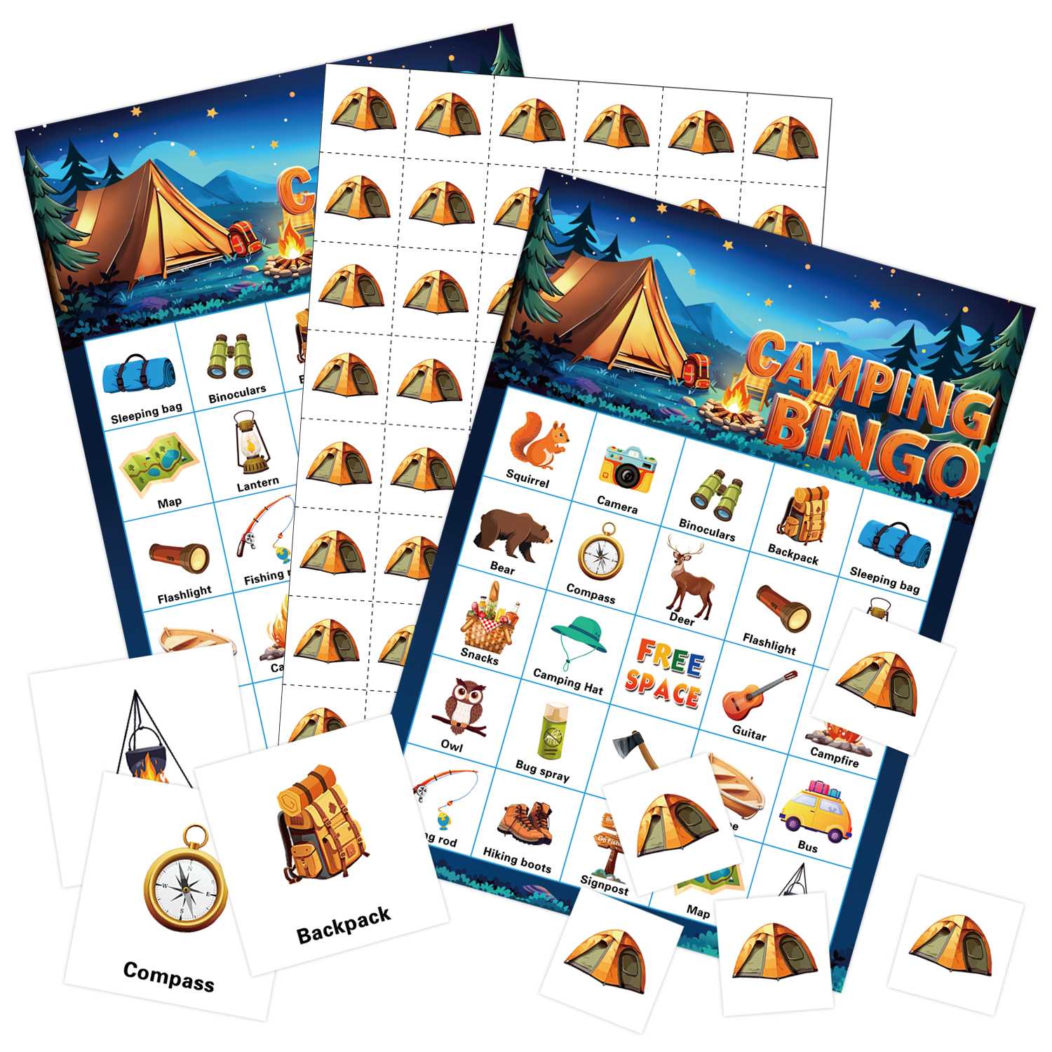 Camping Bingo Game Cards Set