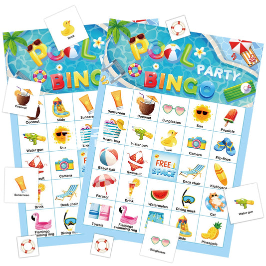 Pool Party Bingo Game Cards Set