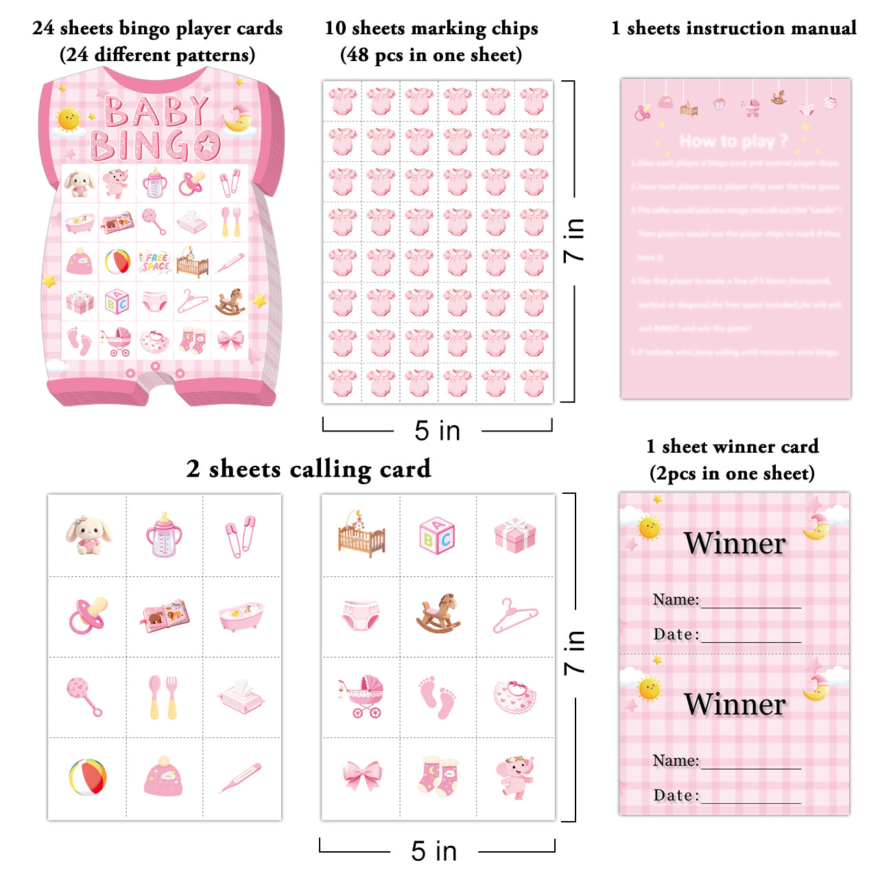 Baby Girl Shower Bingo Game Cards Set