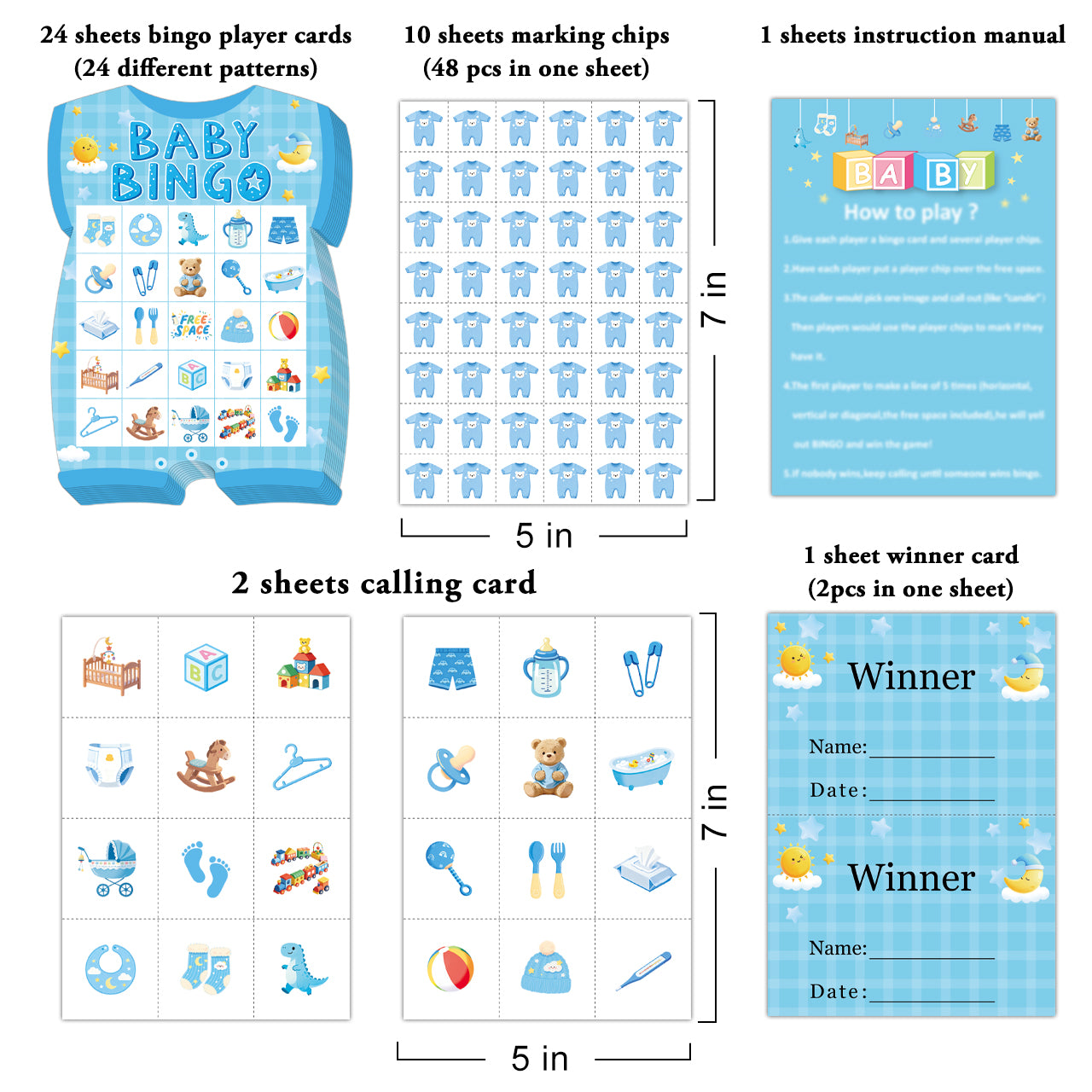 Baby Boy Shower Bingo Game Cards Set