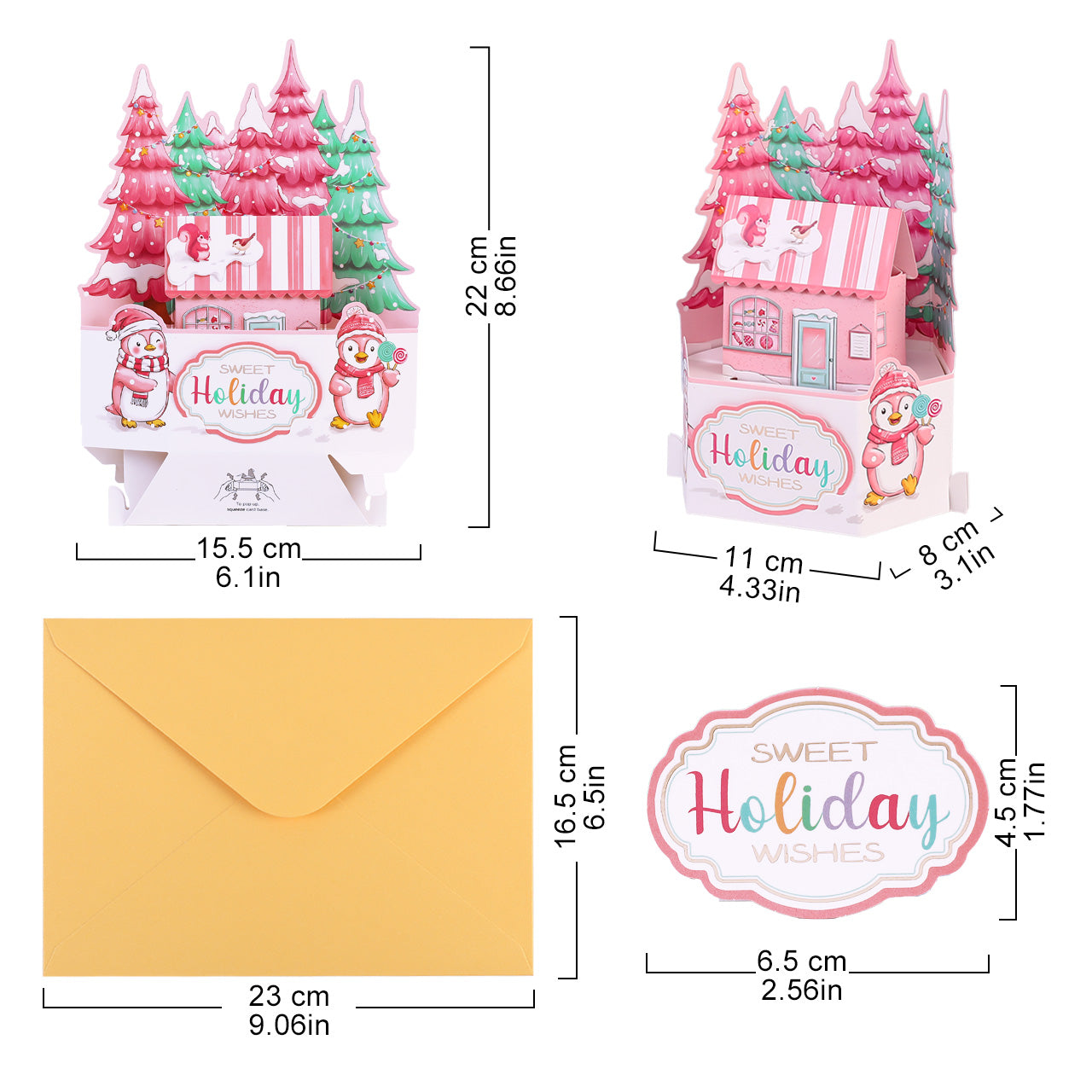 Christmas Penguin & Winter Cabin Pop Up Card