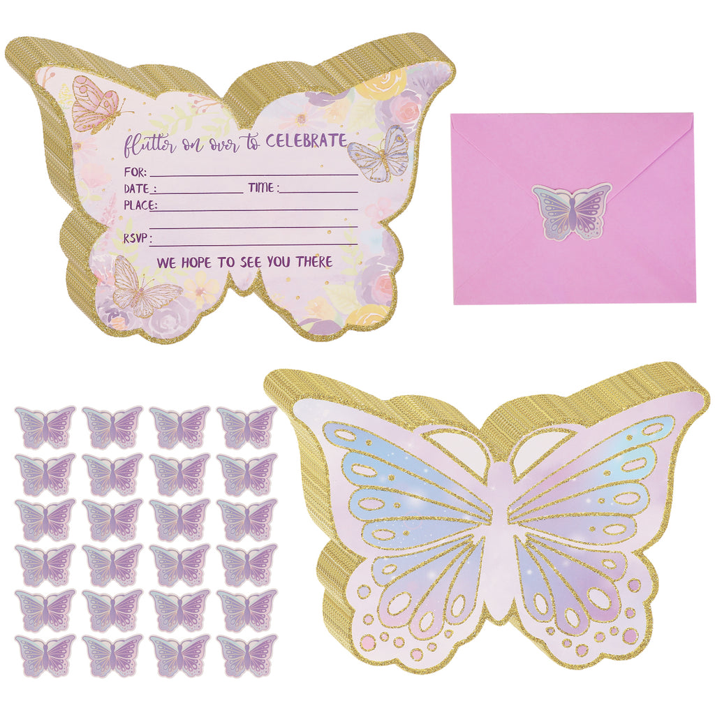 Butterfly Party Invitation Set (72 Pcs) – Cards, Envelopes & Stickers