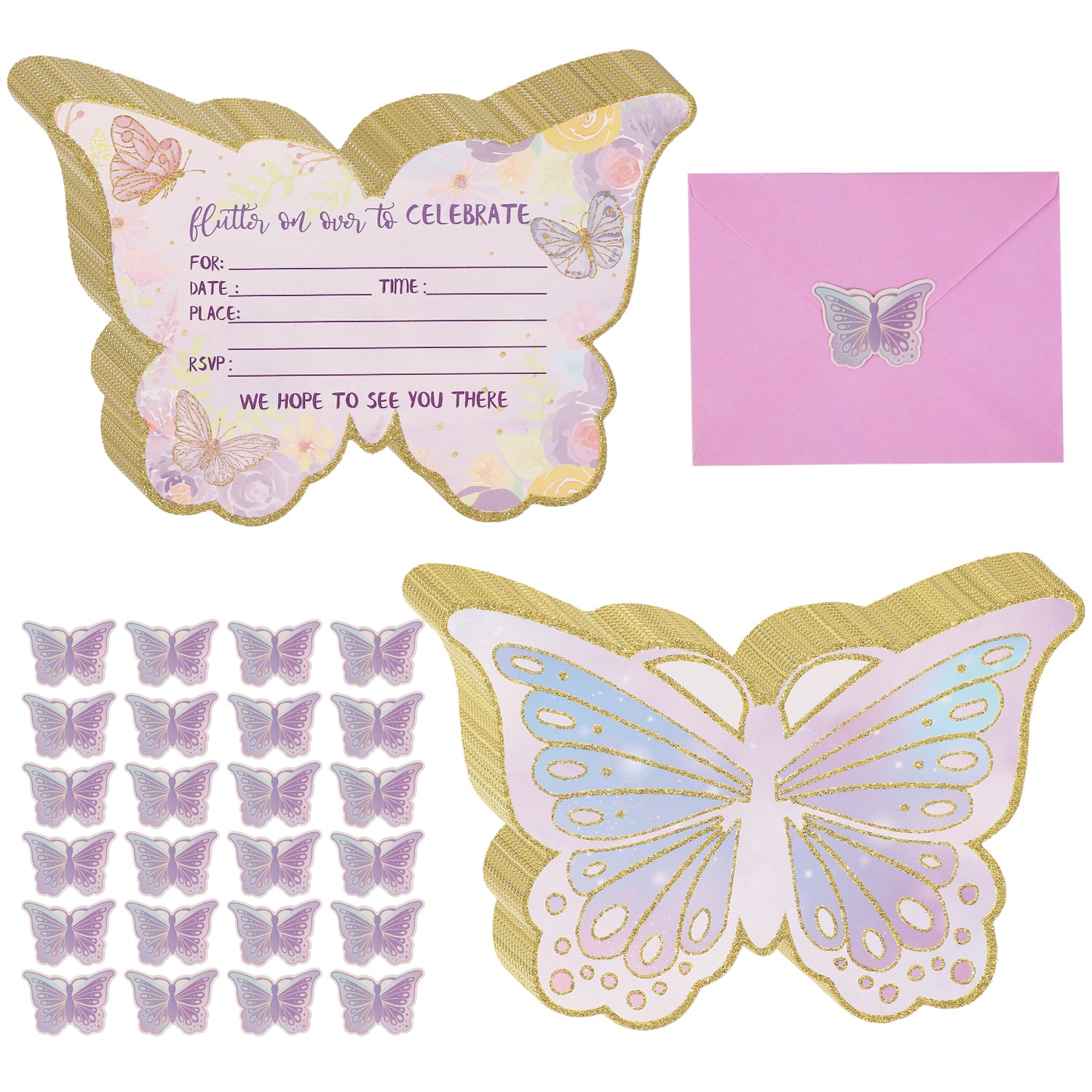 Butterfly Party Invitation Set (72 Pcs) – Cards, Envelopes & Stickers