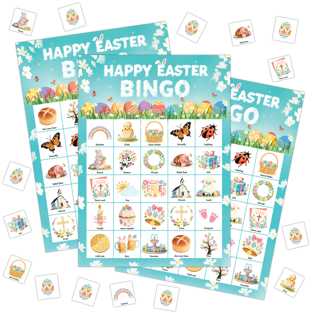 Happy Easter Bingo Game Cards Set