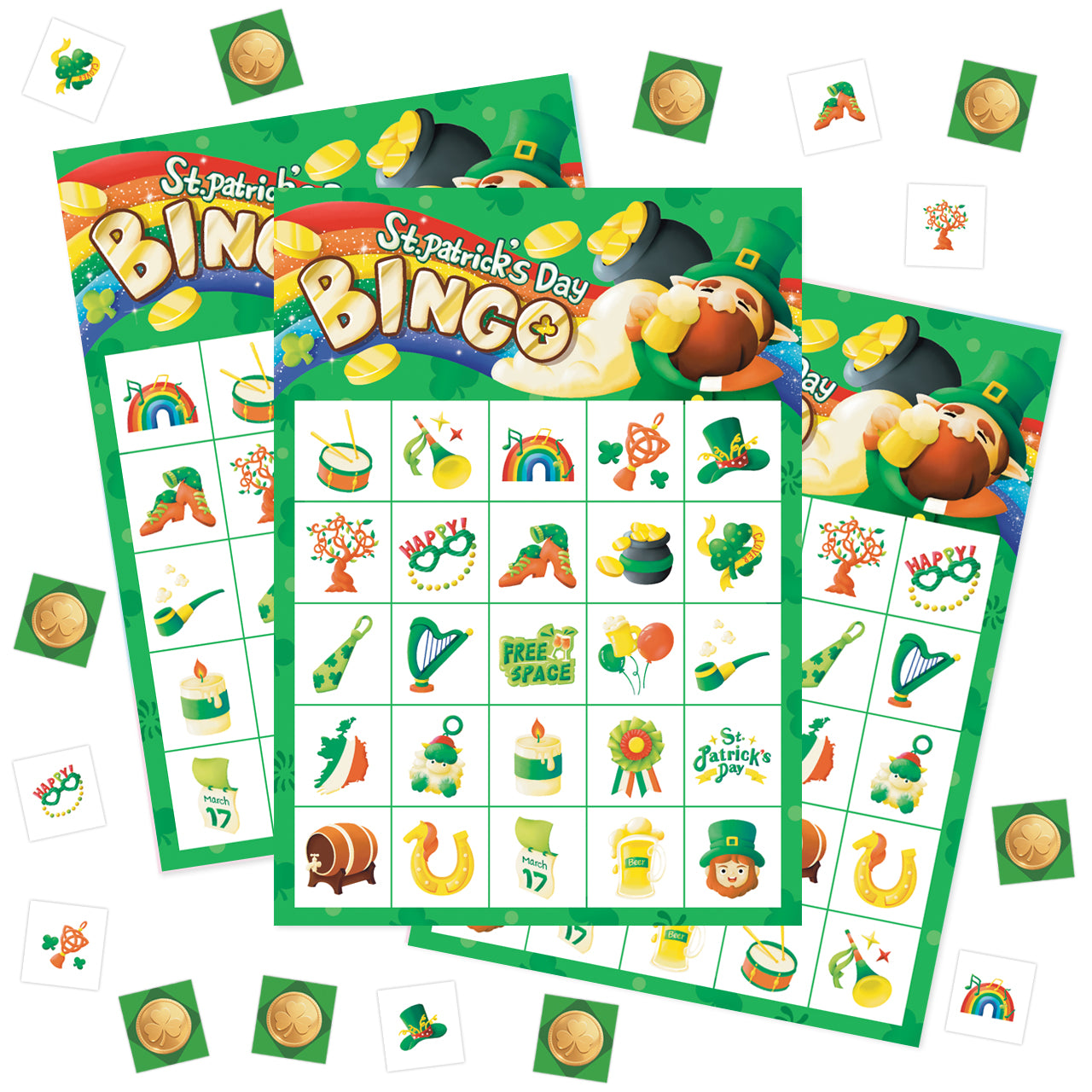 St. Patrick's Day Bingo Game Cards Set