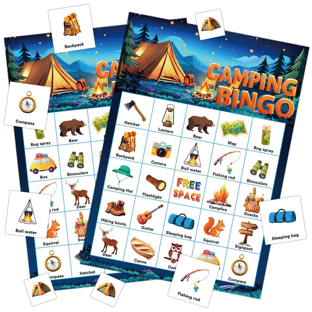 Camping Bingo Game Cards Set