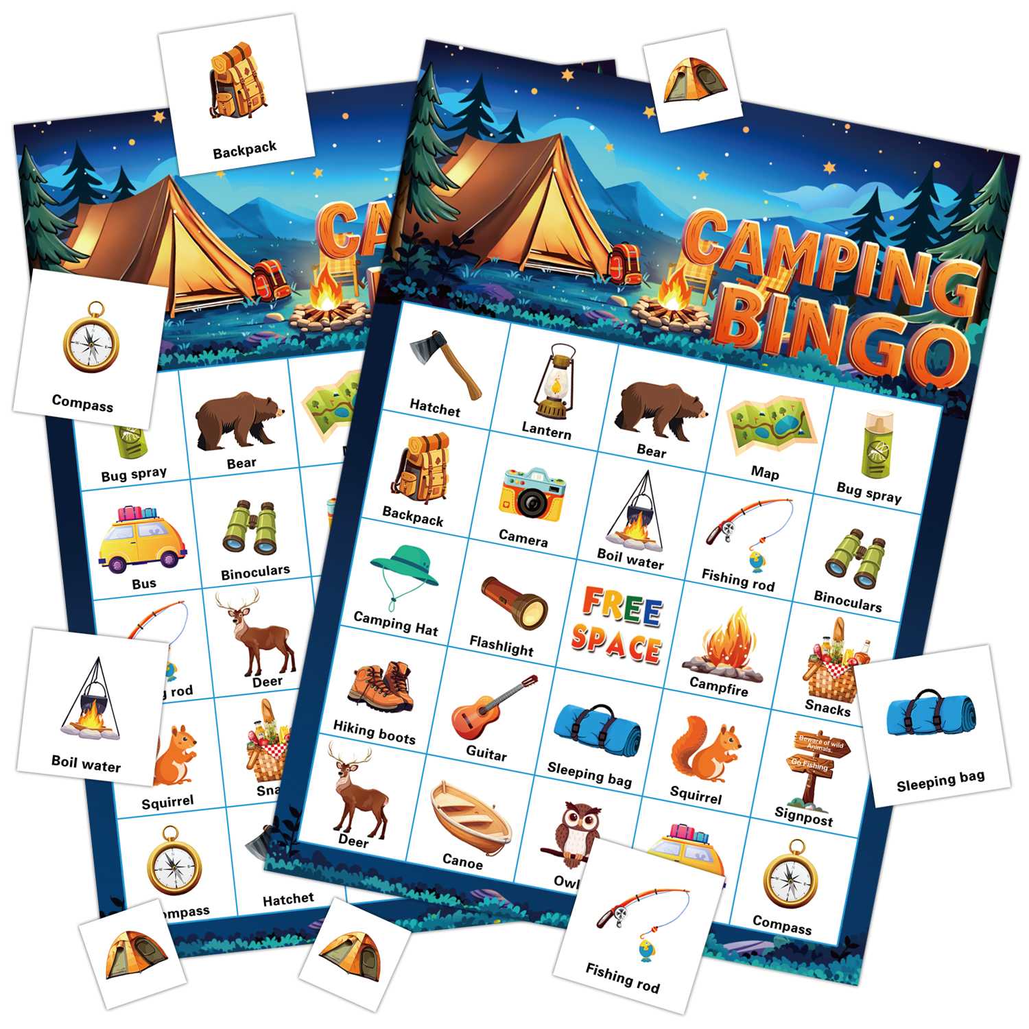 Camping Bingo Game Cards Set