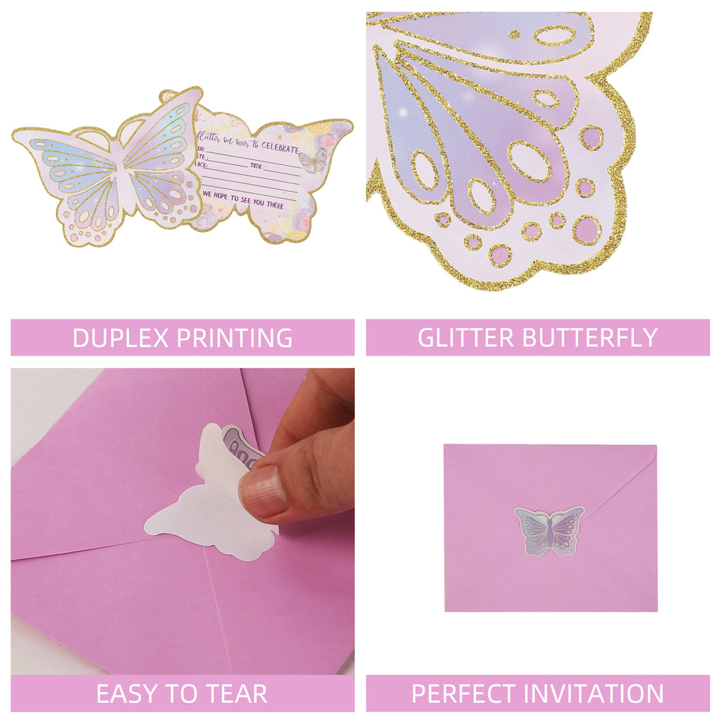 Butterfly Party Invitation Set (72 Pcs) – Cards, Envelopes & Stickers