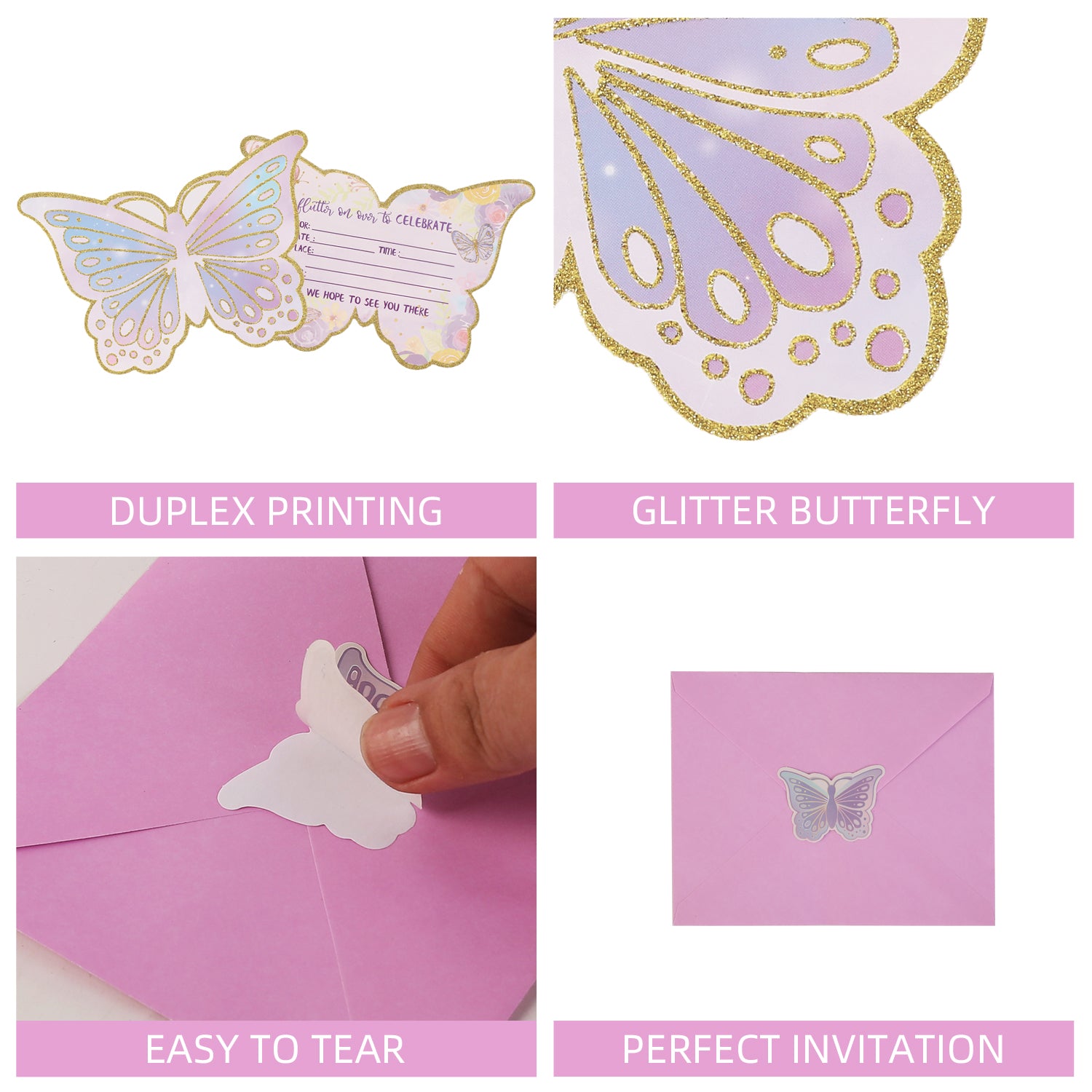 Butterfly Party Invitation Set (72 Pcs) – Cards, Envelopes & Stickers