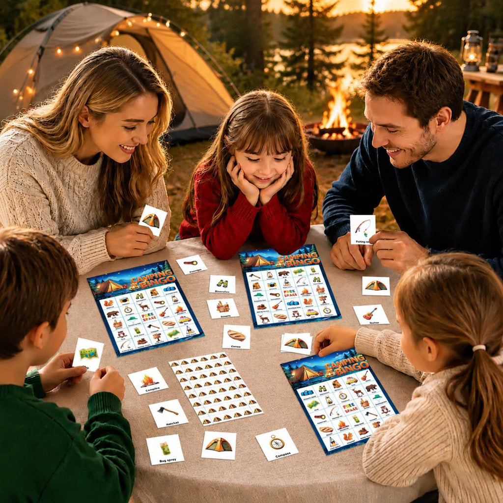 Camping Bingo Game Cards Set