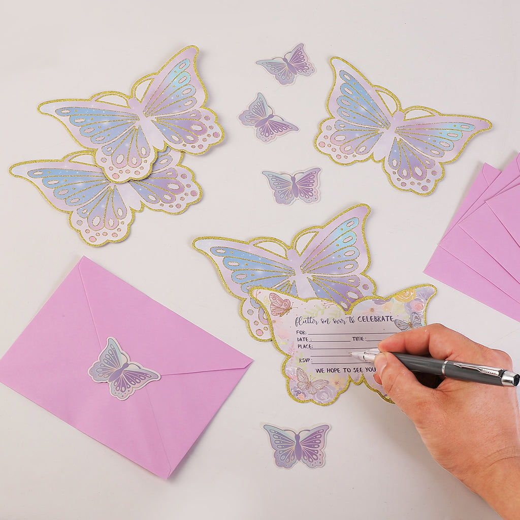 Butterfly Party Invitation Set (72 Pcs) – Cards, Envelopes & Stickers