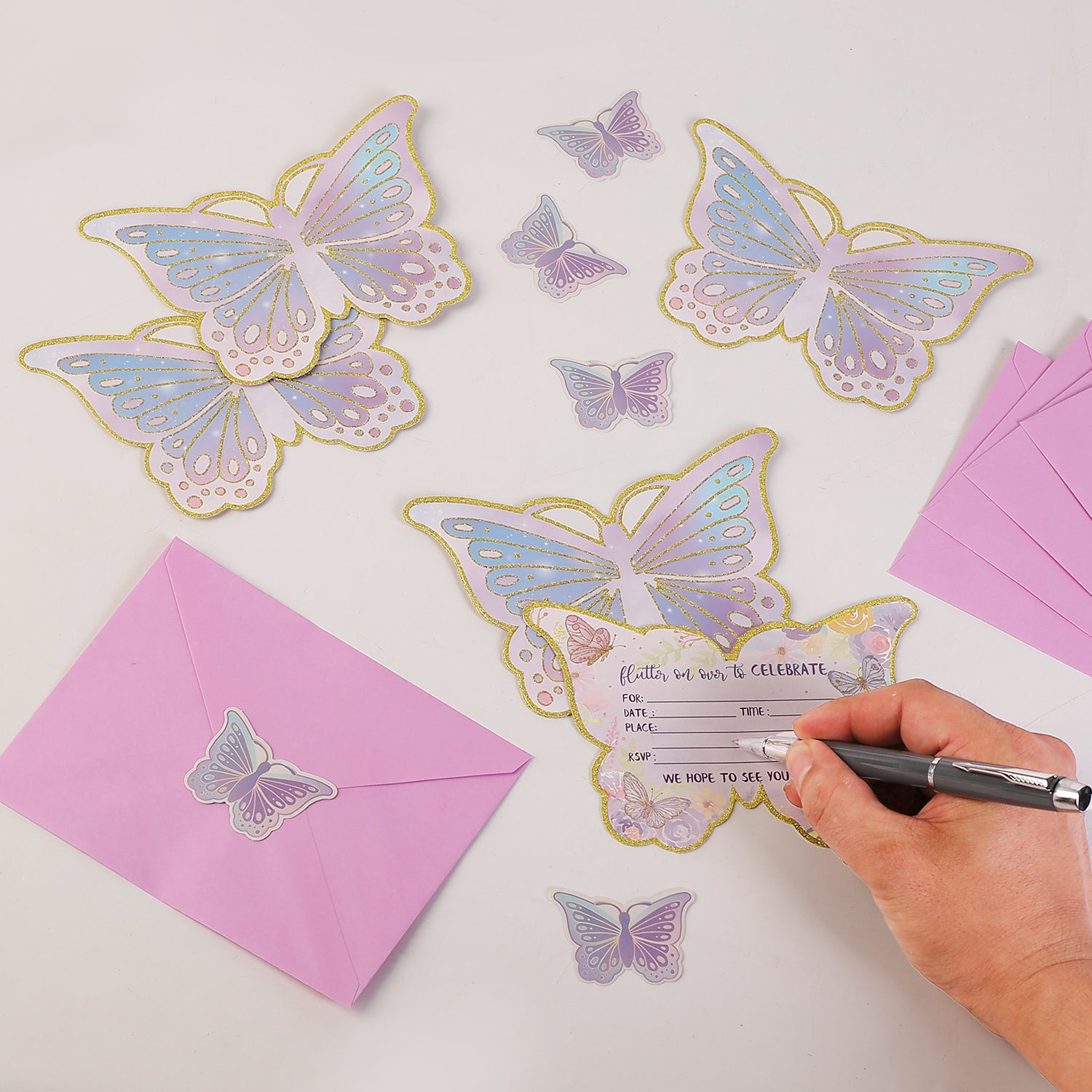 Butterfly Party Invitation Set (72 Pcs) – Cards, Envelopes & Stickers