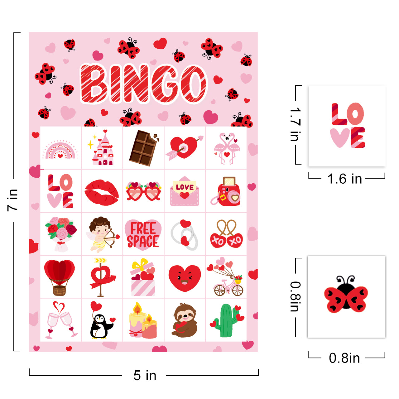 Valentine's Day Bingo Game Cards Set