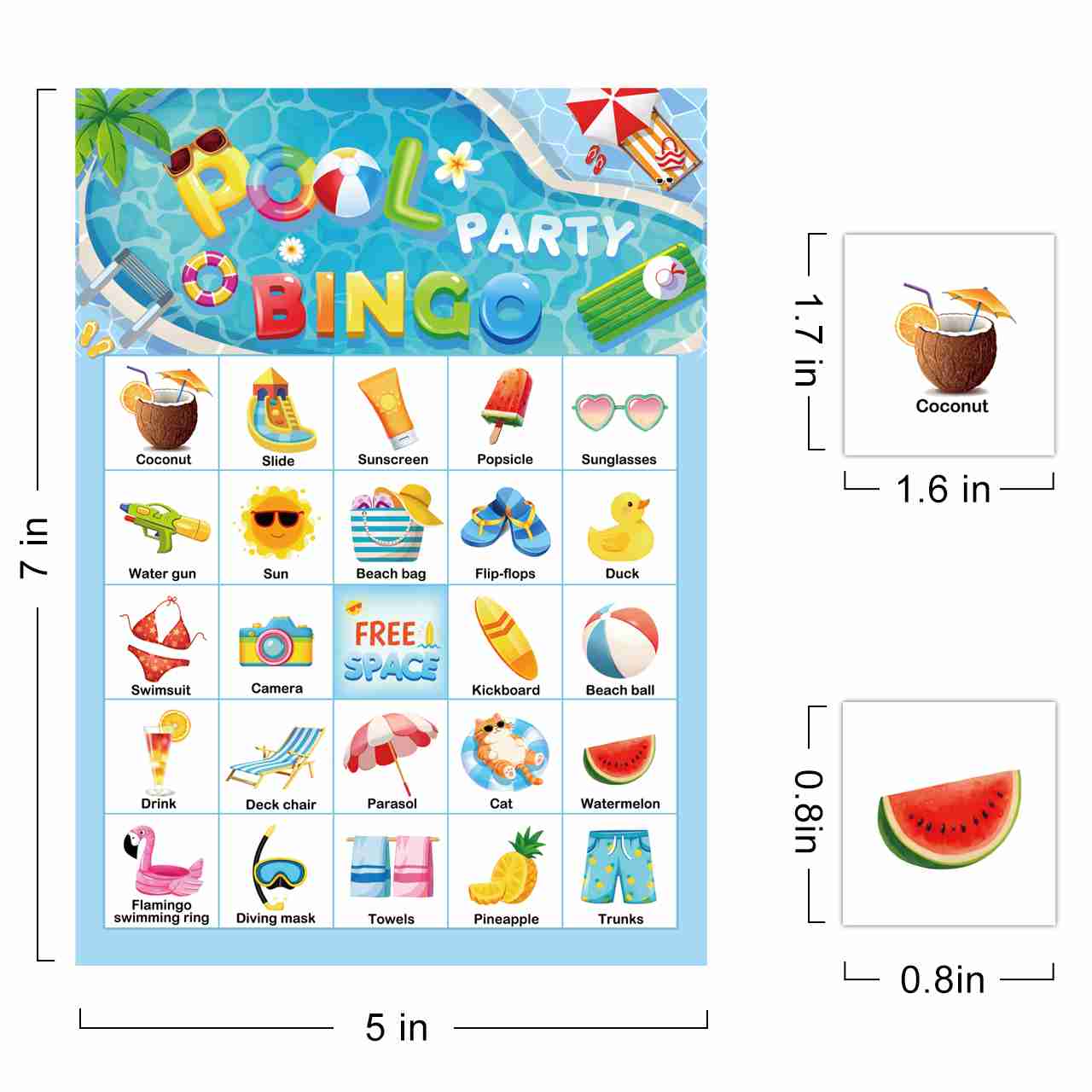 Pool Party Bingo Game Cards Set