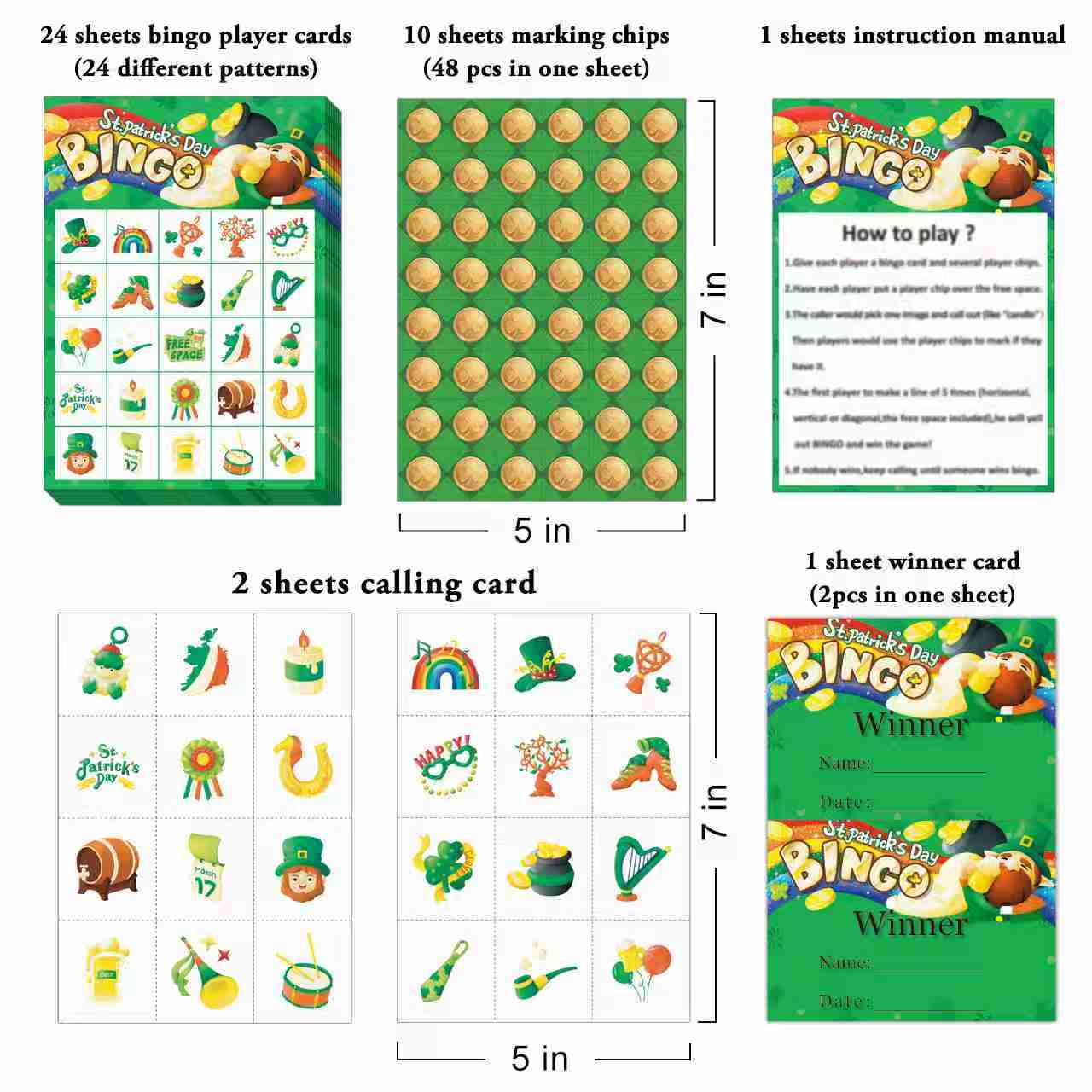 St. Patrick's Day Bingo Game Cards Set