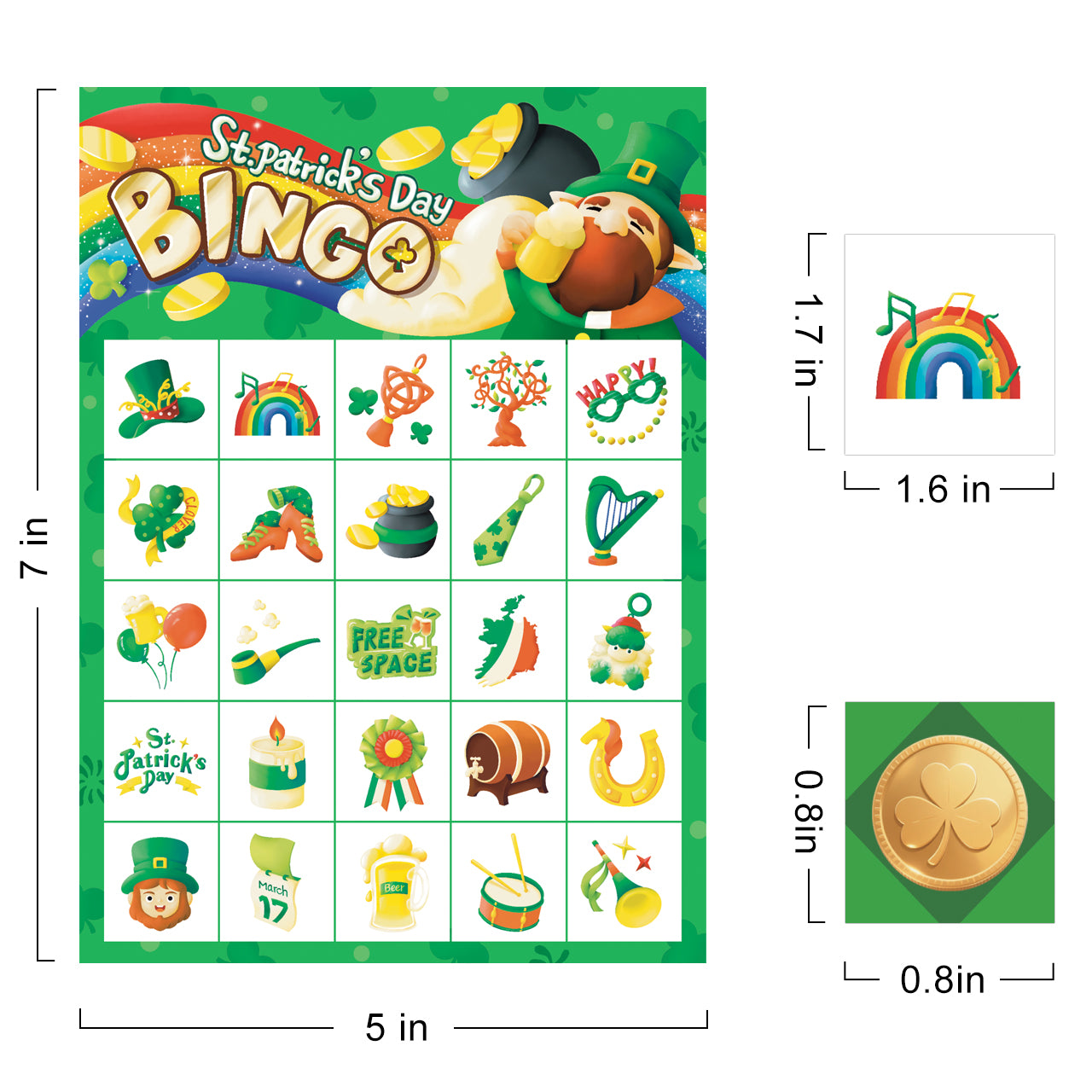 St. Patrick's Day Bingo Game Cards Set