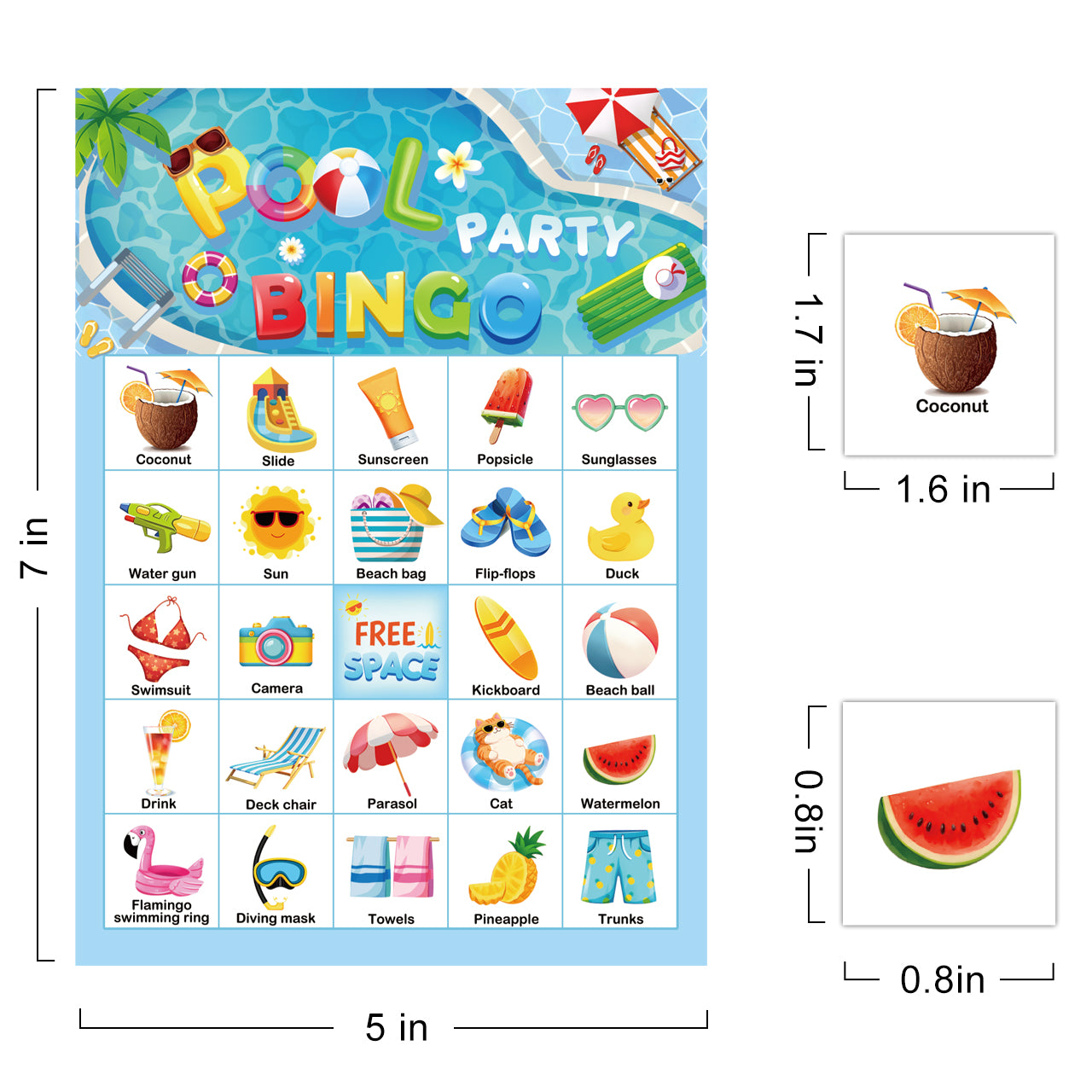 Pool Party Bingo Game Cards Set