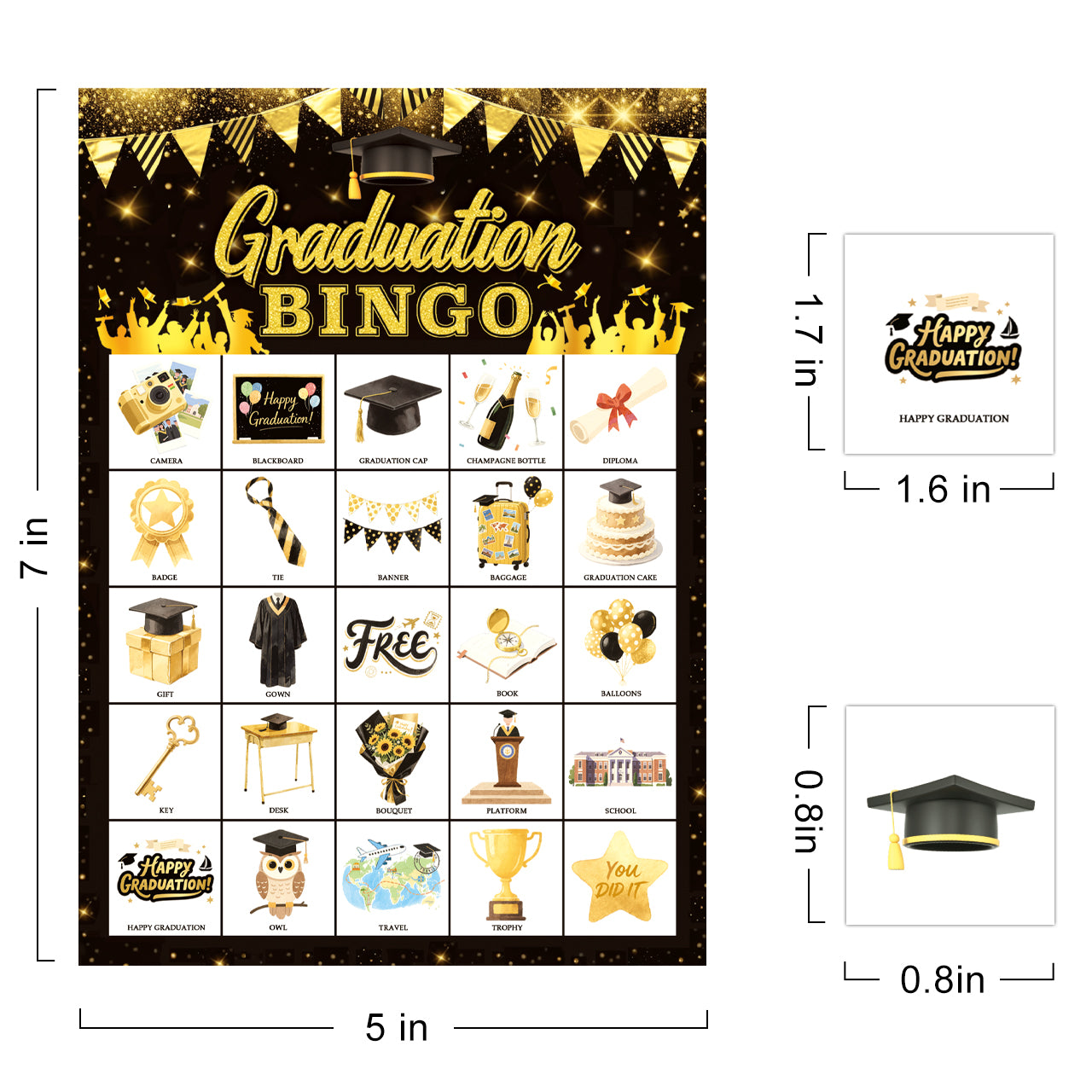 Graduation Bingo Game Cards Set