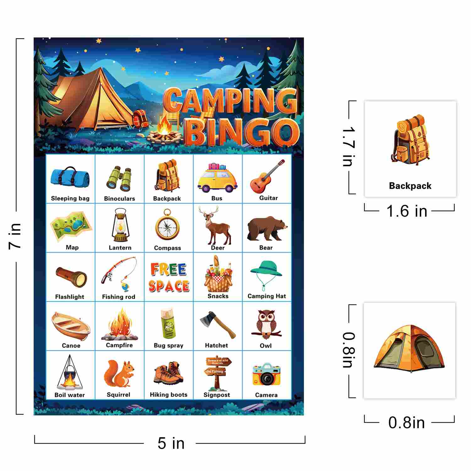 Camping Bingo Game Cards Set