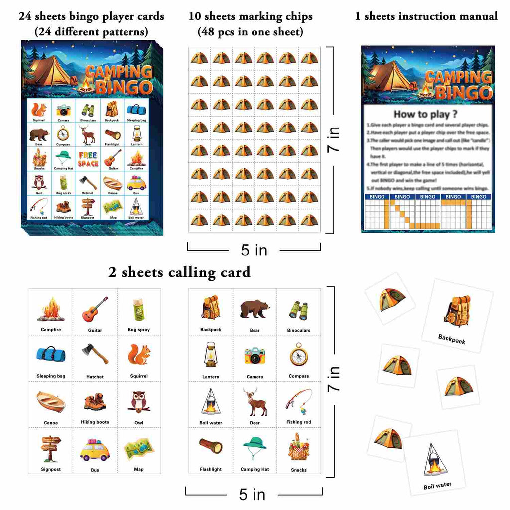 Camping Bingo Game Cards Set