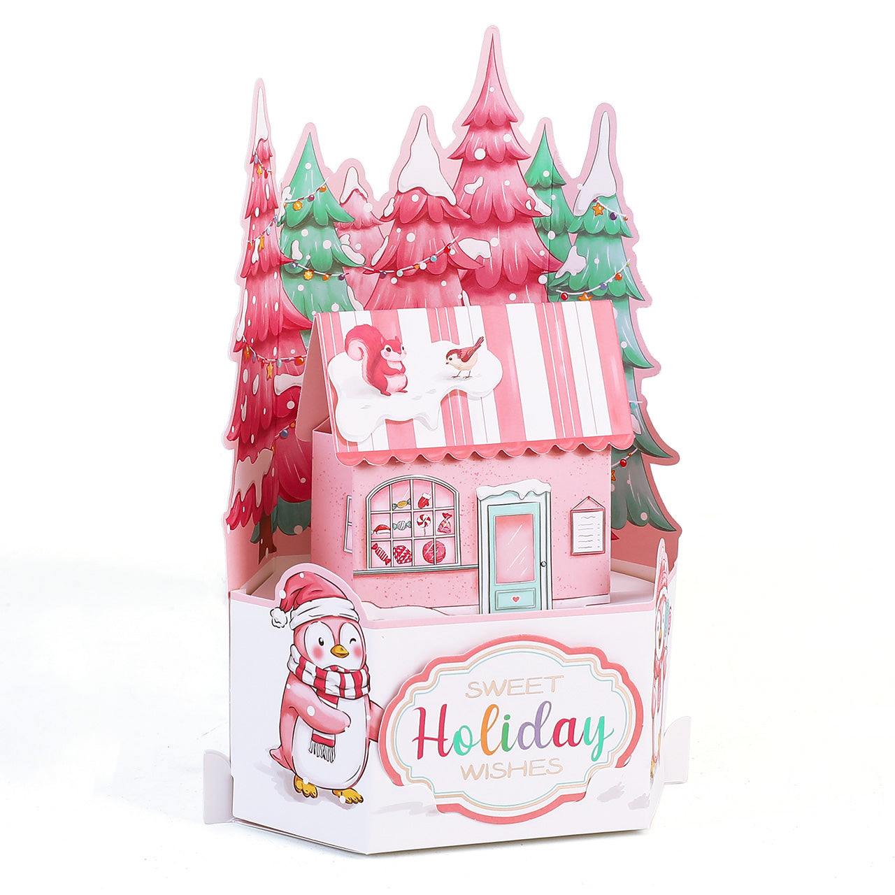 Christmas Penguin & Winter Cabin Pop Up Card