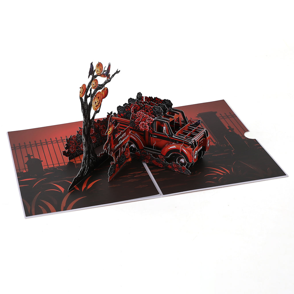 Halloween Haunted Pumpkin Truck Pop Up Card