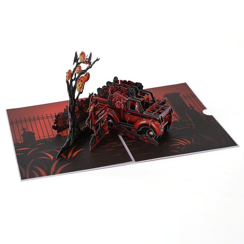 Halloween Haunted Pumpkin Truck Pop Up Card