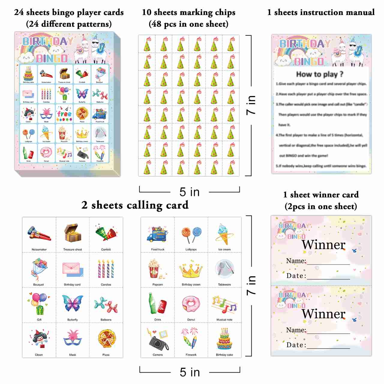 Birthday Bingo Game Cards Set