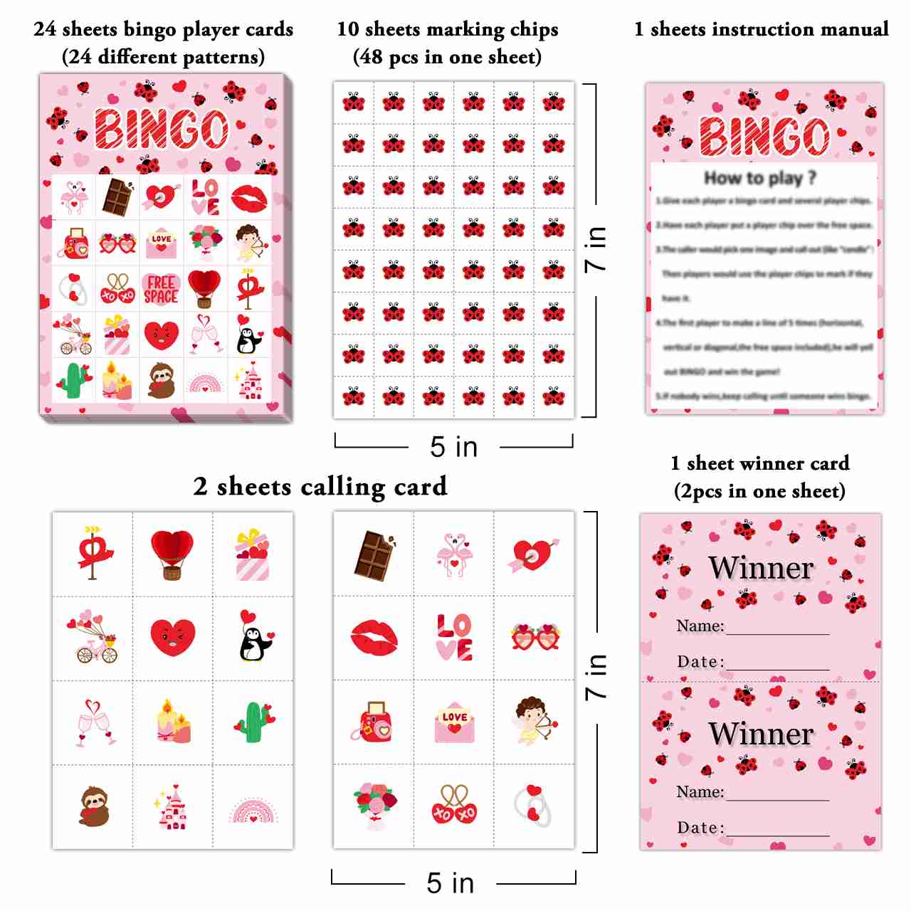 Valentine's Day Bingo Game Cards Set