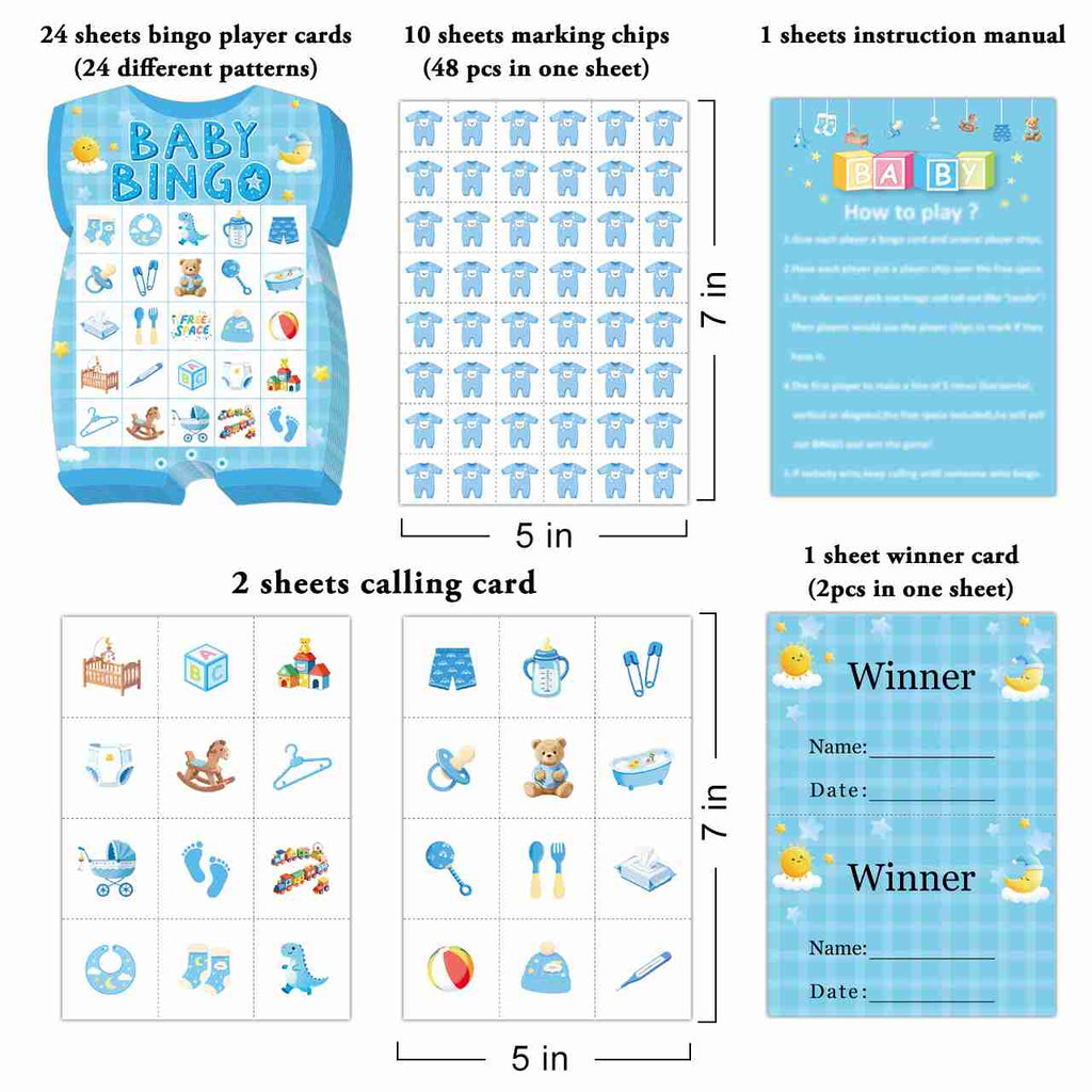 Baby Boy Shower Bingo Game Card Set