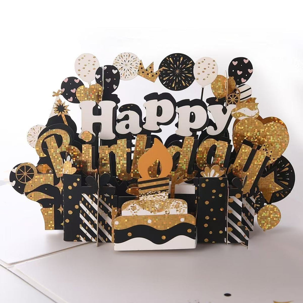 Black Gold 3D Pop-Up Birthday Card